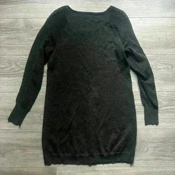 Eileen Fisher Charcoal Gray Metallic Mesh Merino Wool Tunic Sweater Size XS - Picture 2 of 8
